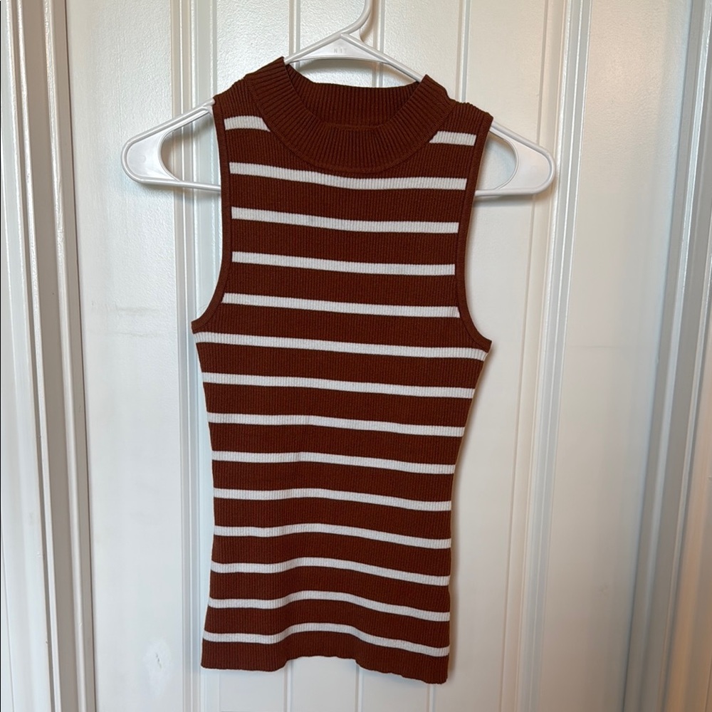 Brown Ribbed Sleeveless Tank Top